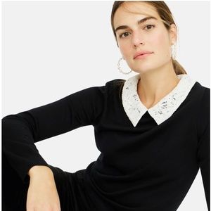J.Crew Tippi Sweater Lace Collar Black Merino Wool, Small